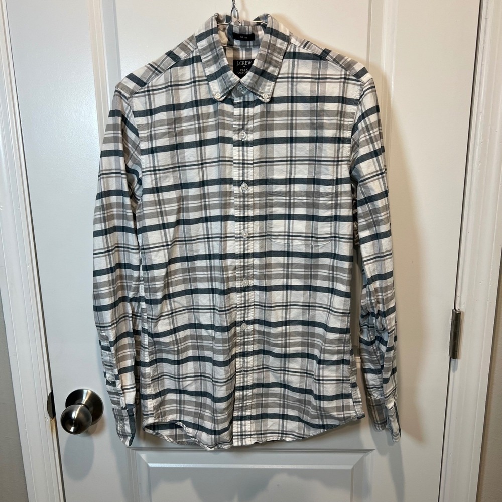 J Crew Mens Slim‎ Fit Flex Oxford Plaid Button Down Shirt Size Small